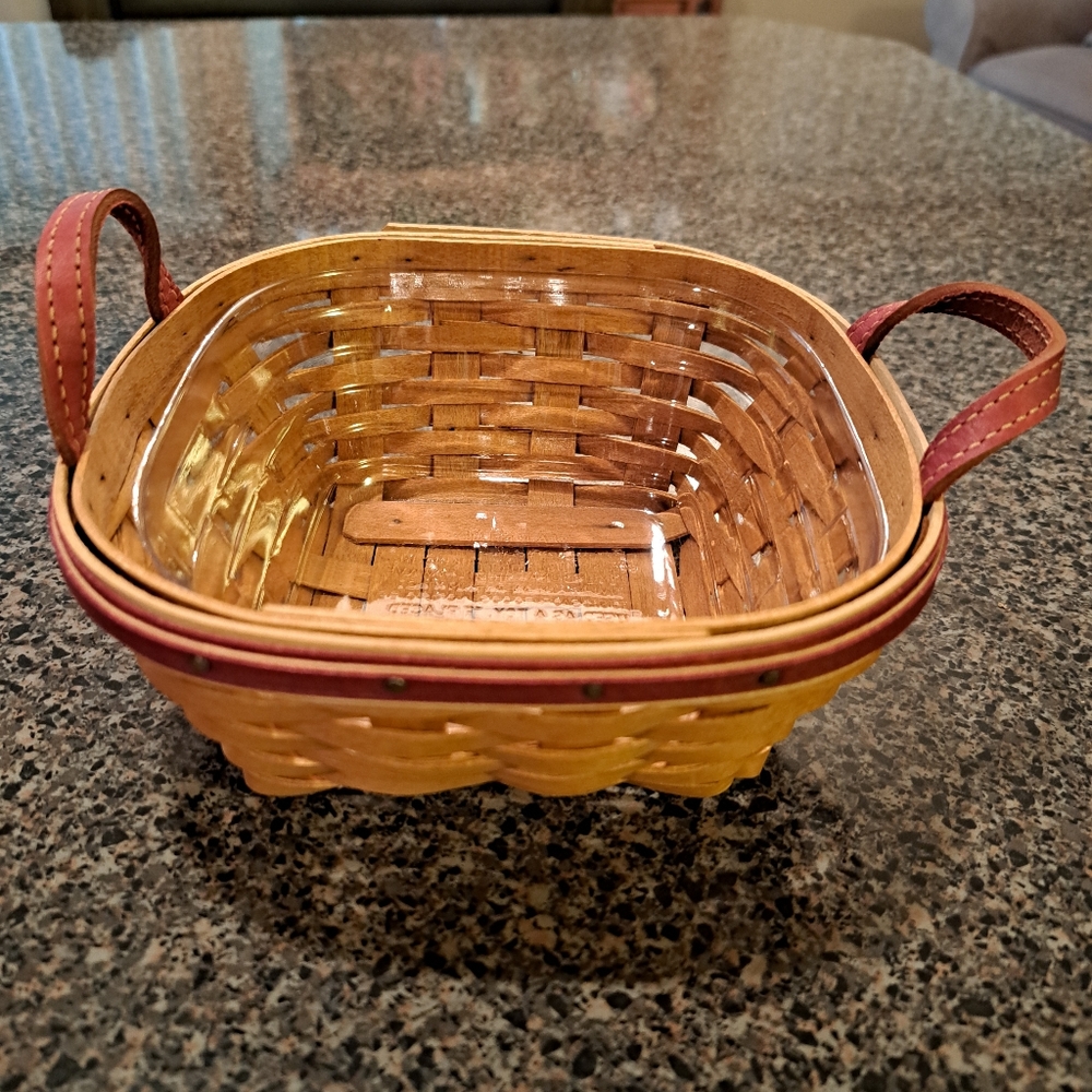 Handcrafted Longaberger Woven Basket with Leather Handles